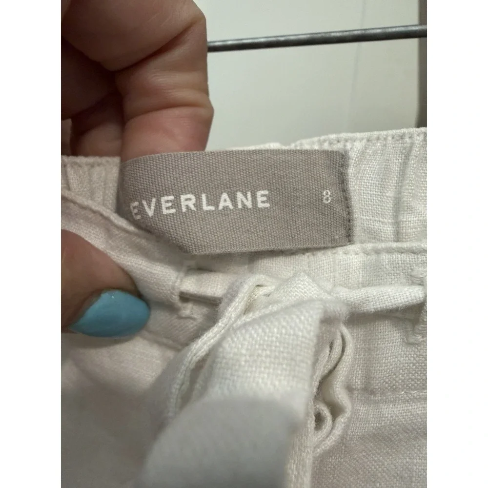 Everlane Pants Women's 8 White 100% Linen Patch Pocket Wide Leg Crop #CC12-1